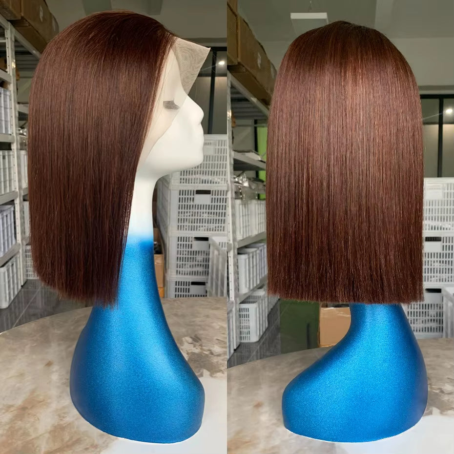 #2 Brown Human Lace Front Wig 13X4 Bob Straight Vietnamese Transparent Lace Frontal Wigs Human Hair Pre Plucked with Baby Hair