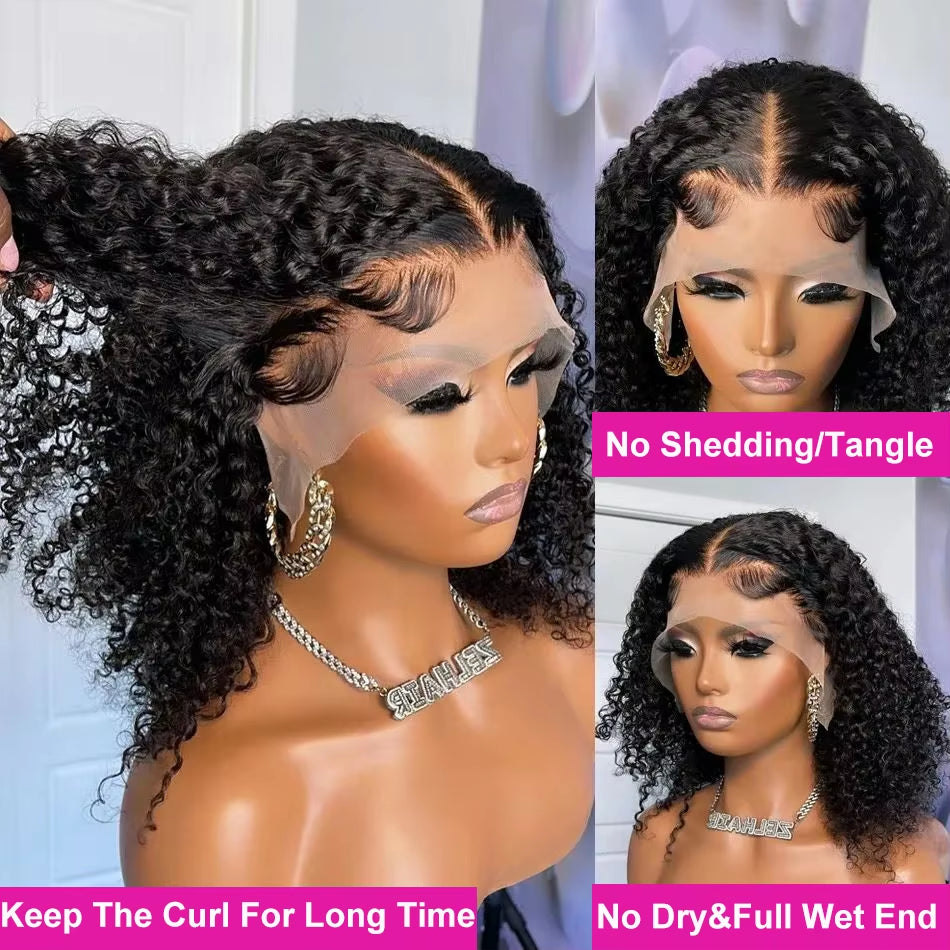 Brazilian Hair Deep Wave Short Bob Wig Human Hair 200% Density 13X4 Lace Front Wigs Deep Curly Wave 4X4 Lace Closure Wigs 16Inch
