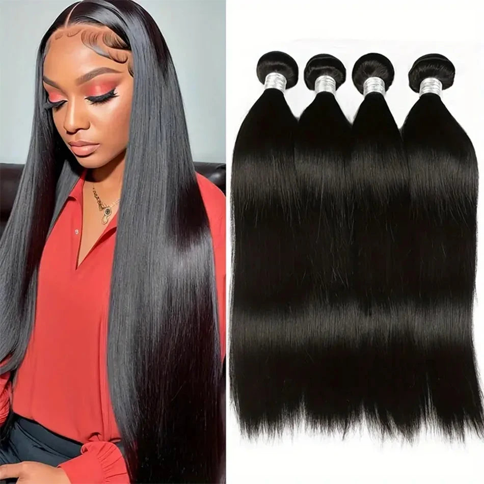Brazilian 30 Inch Raw Virgin Unprocessed 100% Human Hair Extensions Bone Straight 1 3 4 Bundles Deal Double Weft for Women 100G