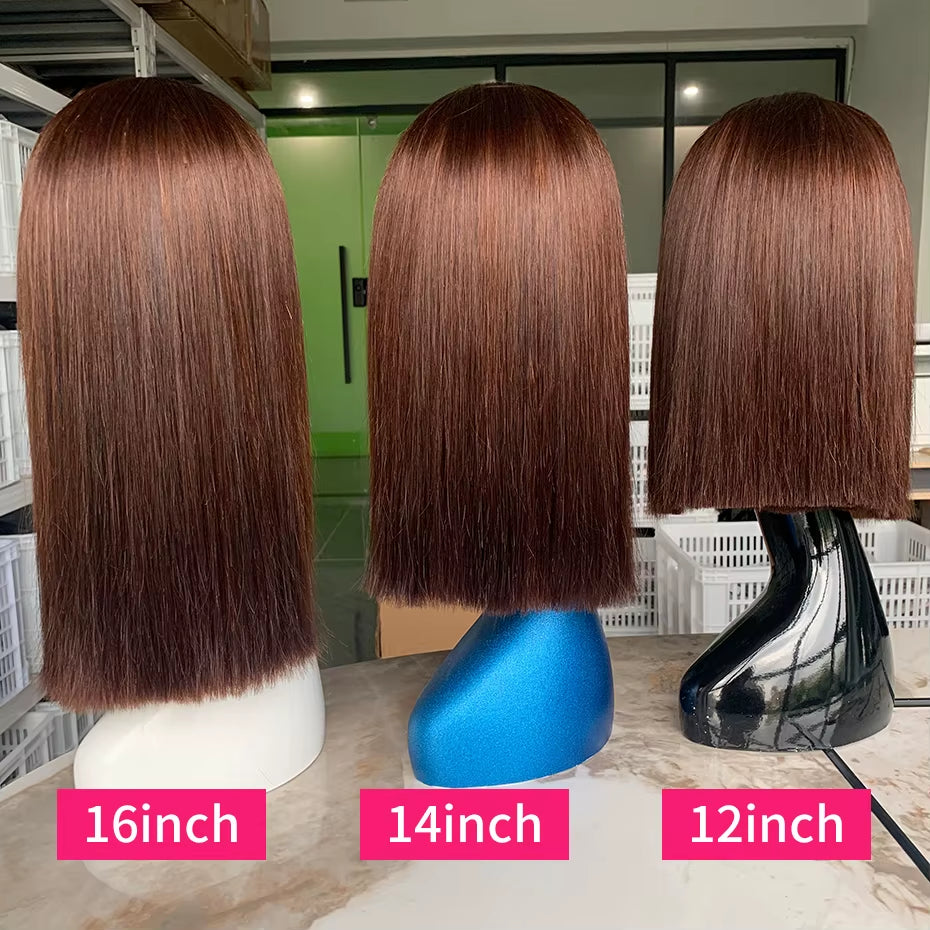 #2 Brown Human Lace Front Wig 13X4 Bob Straight Vietnamese Transparent Lace Frontal Wigs Human Hair Pre Plucked with Baby Hair