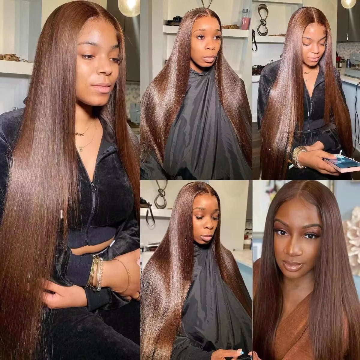 Chocolate Brown Bone Straight Lace Front Vietnamese Human Hair Wig 13X6 Hd Lace Frontal Wig Pre Pre Plucked Brown Bleached Wigs