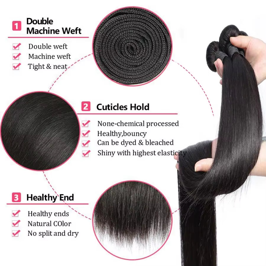 30 32 34 36 38 40 Inch Silky Straight Brazilian Hair Weave Bundles 100% Human Hair Bundles Natural Color Long Hair Weaves