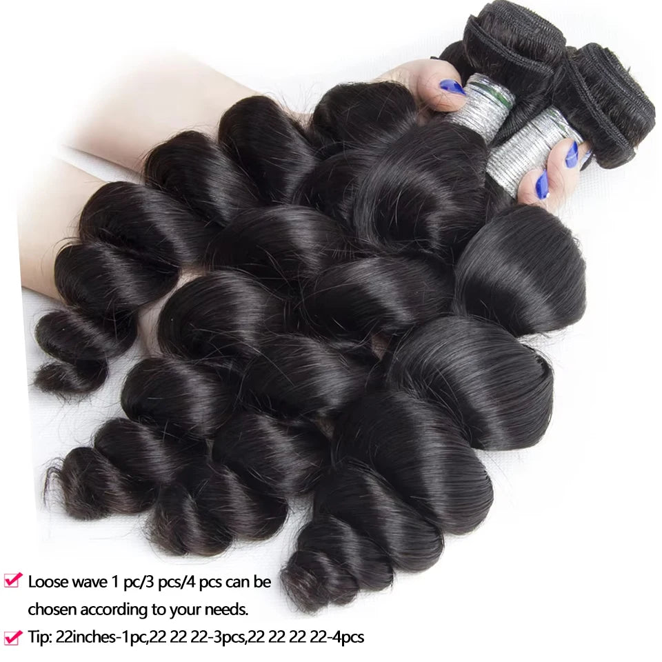 32 Inch Human Hair Bundles Loose Wave Bundles Indian Hair Weave Bundles 1/3/4 PCS Human Hair Extensions Natural Black