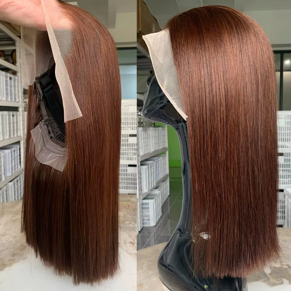 #2 Brown Human Lace Front Wig 13X4 Bob Straight Vietnamese Transparent Lace Frontal Wigs Human Hair Pre Plucked with Baby Hair