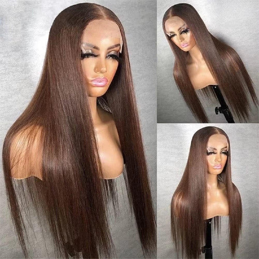 Chocolate Brown Bone Straight Lace Front Vietnamese Human Hair Wig 13X6 Hd Lace Frontal Wig Pre Pre Plucked Brown Bleached Wigs