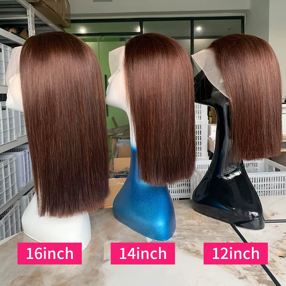 #2 Brown Human Lace Front Wig 13X4 Bob Straight Vietnamese Transparent Lace Frontal Wigs Human Hair Pre Plucked with Baby Hair