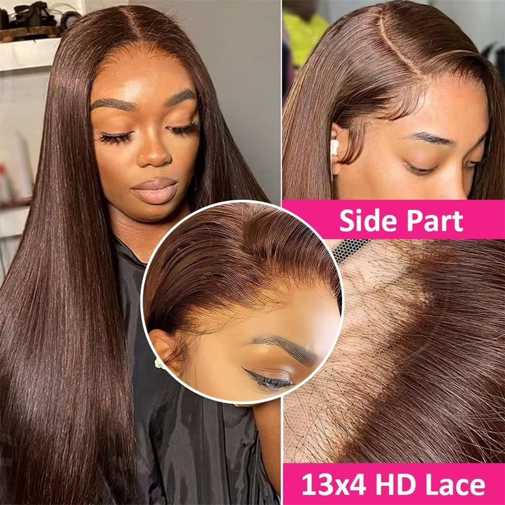 Chocolate Brown Bone Straight Lace Front Vietnamese Human Hair Wig 13X6 Hd Lace Frontal Wig Pre Pre Plucked Brown Bleached Wigs