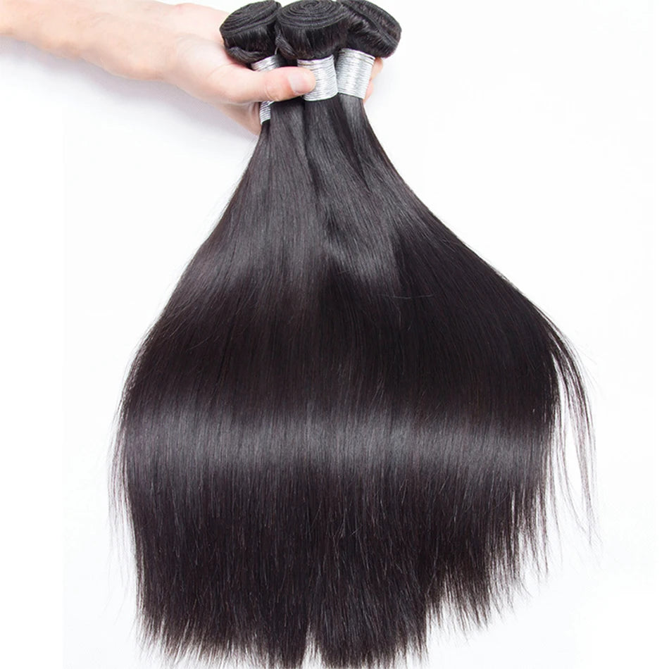 Brazilian 30 Inch Raw Virgin Unprocessed 100% Human Hair Extensions Bone Straight 1 3 4 Bundles Deal Double Weft for Women 100G