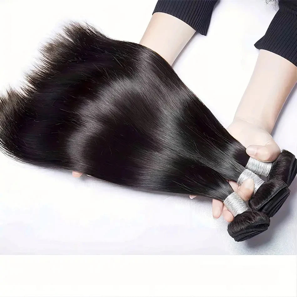 Brazilian 30 Inch Raw Virgin Unprocessed 100% Human Hair Extensions Bone Straight 1 3 4 Bundles Deal Double Weft for Women 100G