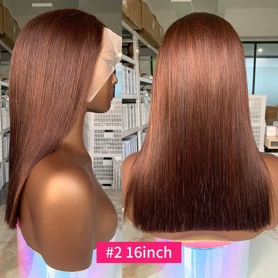 100% Raw Vietnamese Double Drawn 13X4 Bob Human Hair Wig Bone Straight Lace Frontal Human Hair Wigs #2 Brown Colored 250 Density