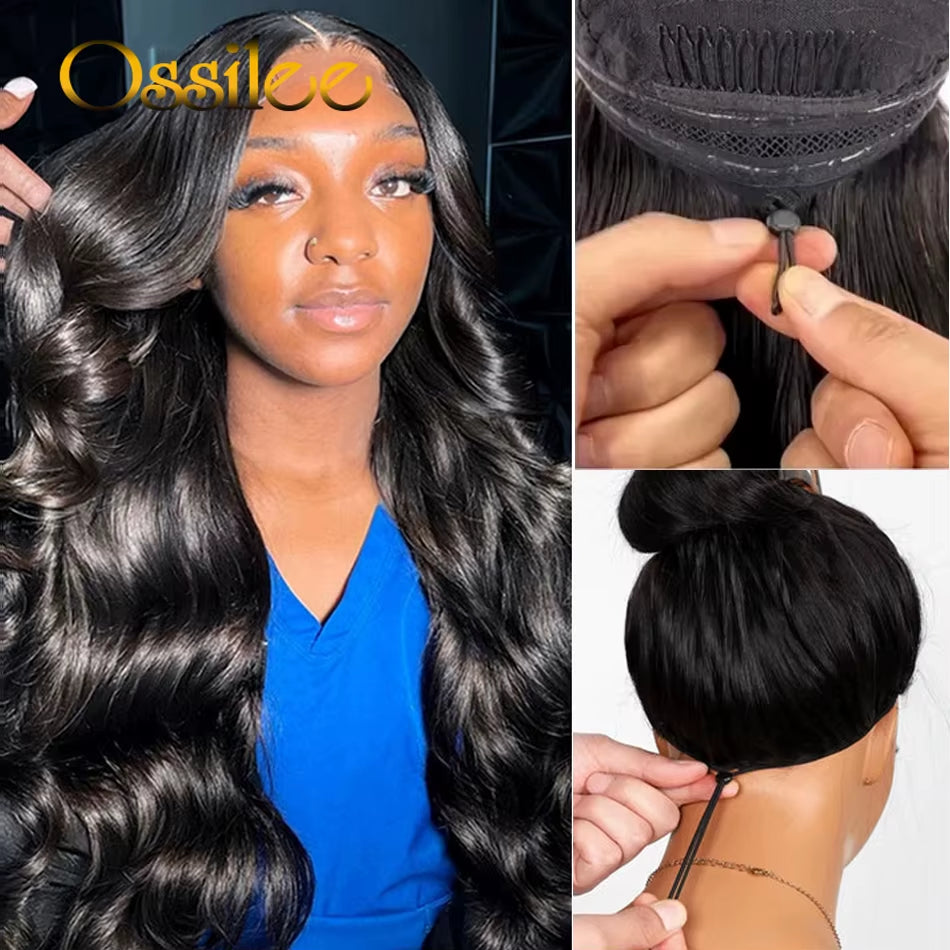 Body Wave 13X6 HD Lace Frontal Wigs Pull Go Glueless Wig Human Hair with Drawstring 360 Invisi-Strap HD Full Lace Wig