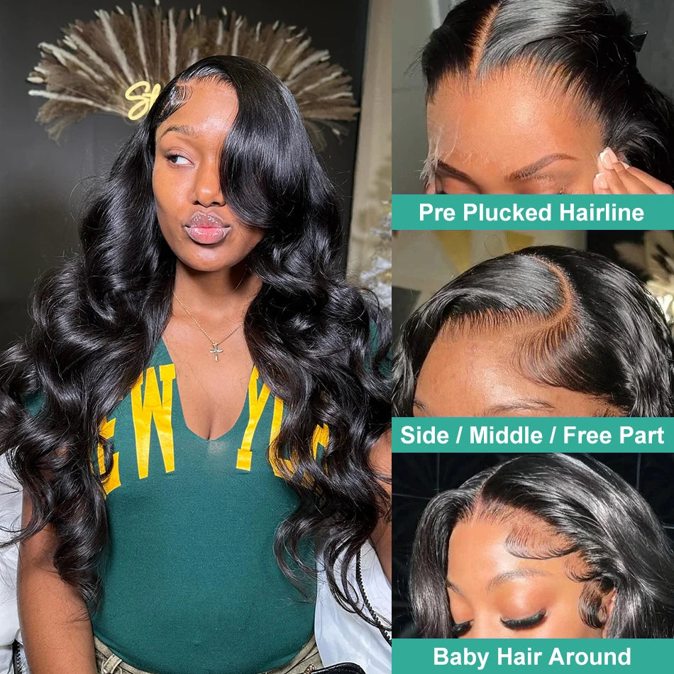 Body Wave Lace Front Human Hair Wig 30 34 40 Inches 200 Density Brazilian Remy 13X6 Transparent Hd Lace Frontal Wigs for Women