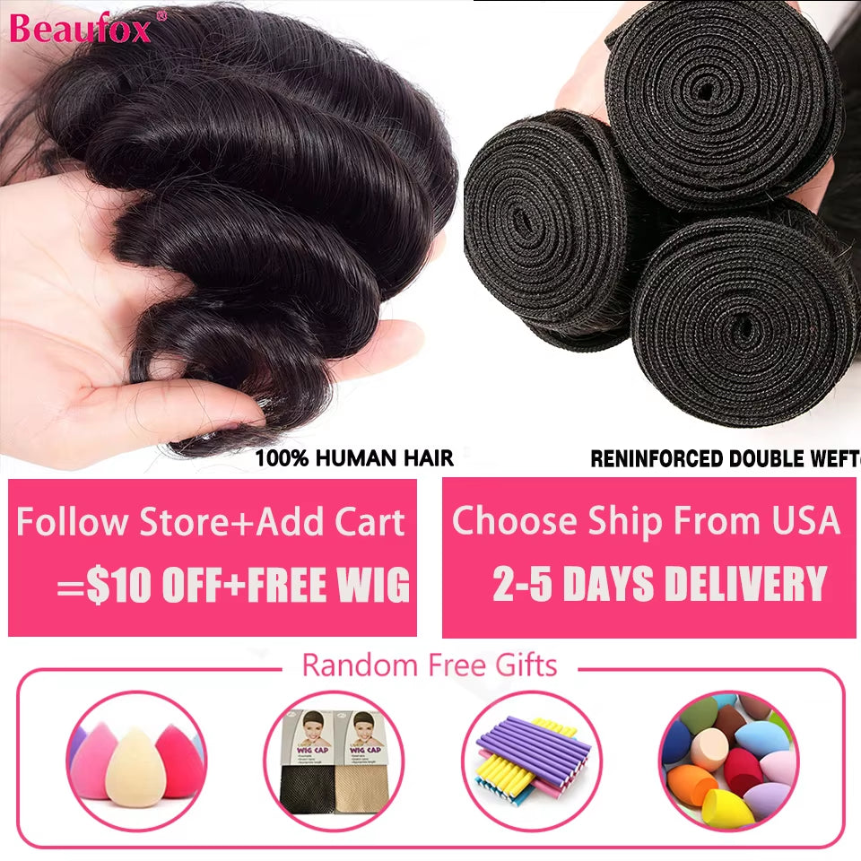 32 Inch Human Hair Bundles Loose Wave Bundles Indian Hair Weave Bundles 1/3/4 PCS Human Hair Extensions Natural Black
