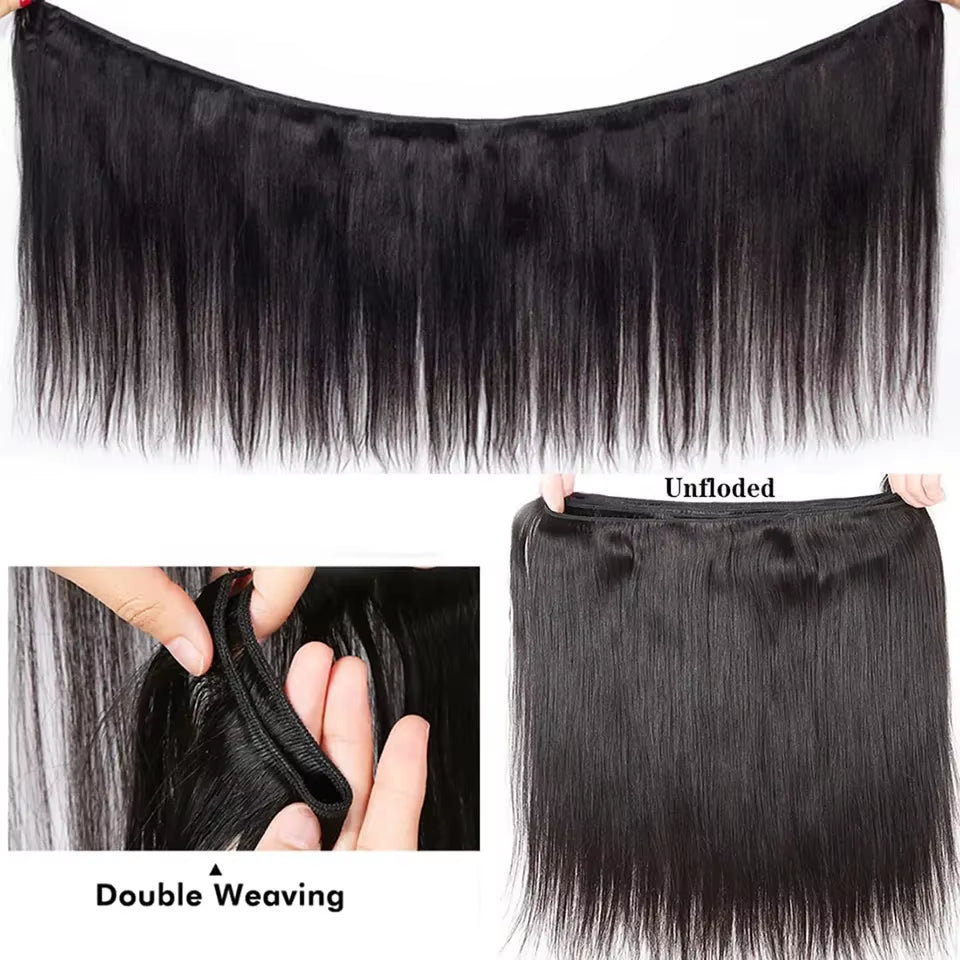 Brazilian 30 Inch Raw Virgin Unprocessed 100% Human Hair Extensions Bone Straight 1 3 4 Bundles Deal Double Weft for Women 100G