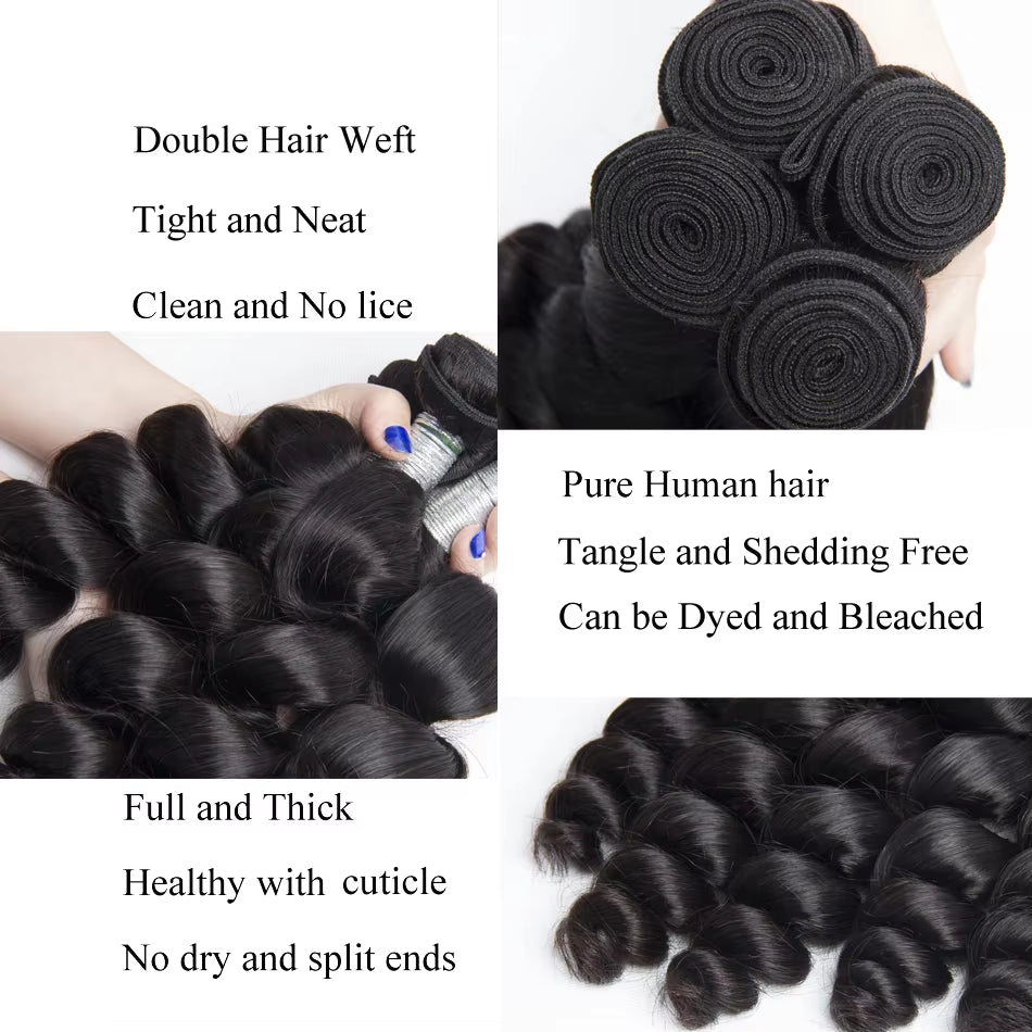 32 Inch Human Hair Bundles Loose Wave Bundles Indian Hair Weave Bundles 1/3/4 PCS Human Hair Extensions Natural Black