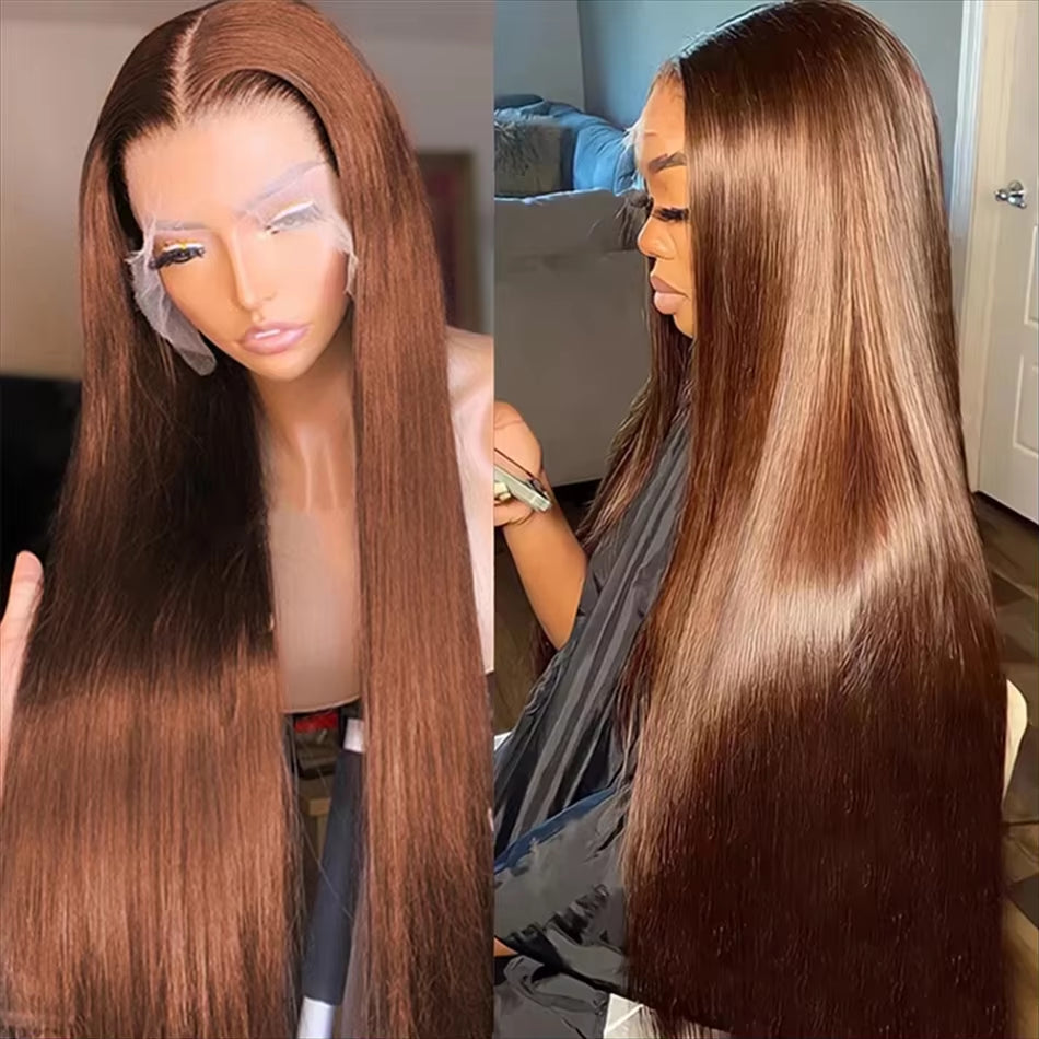 Chocolate Brown Bone Straight Lace Front Vietnamese Human Hair Wig 13X6 Hd Lace Frontal Wig Pre Pre Plucked Brown Bleached Wigs
