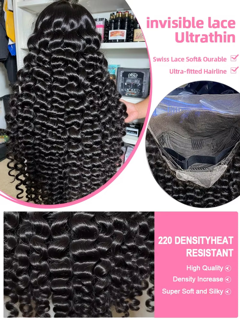 High Density Loose Deep Wave 13X6 Lace Front Human Hair Wigs 30 40 Inch Brazilian Curly Water Wave HD Lace Frontal Wig for Women