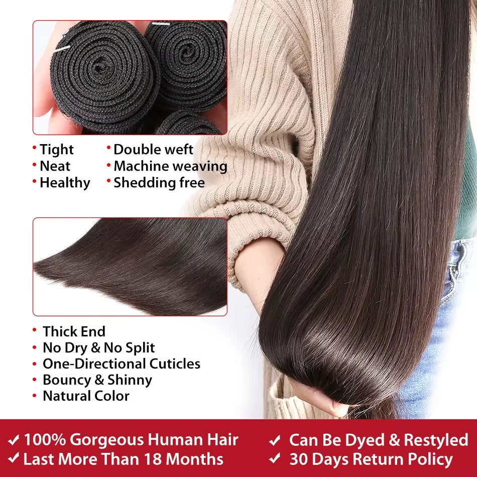 Wholesale Brazilian Hair Weave Human Hair Bundles 30 34 Inch Bone Straight 100% Raw Virgin Human Hair Extension 3 4 Bundles Weft