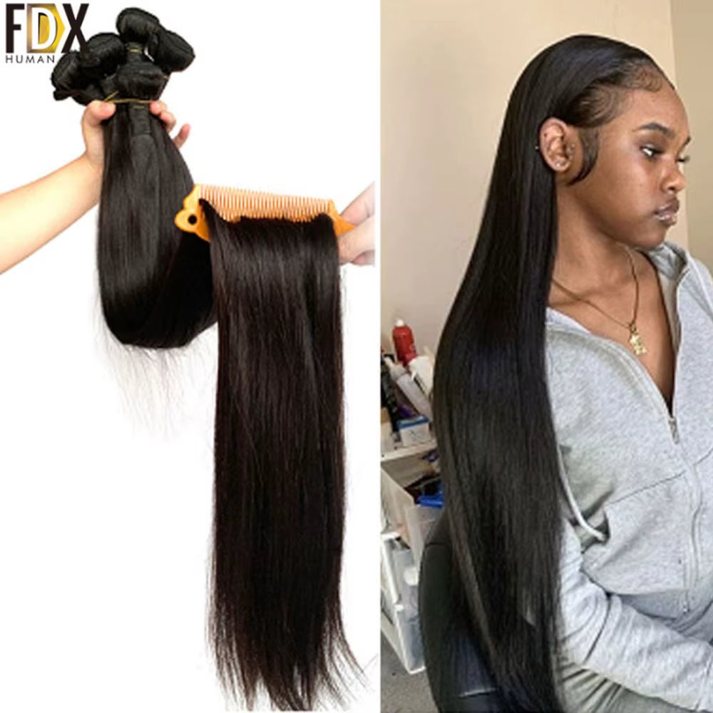 30 32 34 36 38 40 Inch Silky Straight Brazilian Hair Weave Bundles 100% Human Hair Bundles Natural Color Long Hair Weaves