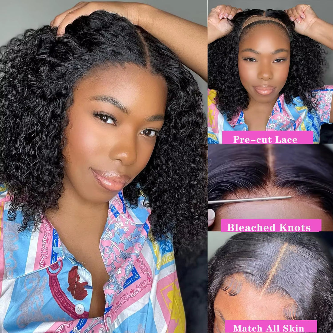 Brazilian Hair Deep Wave Short Bob Wig Human Hair 200% Density 13X4 Lace Front Wigs Deep Curly Wave 4X4 Lace Closure Wigs 16Inch