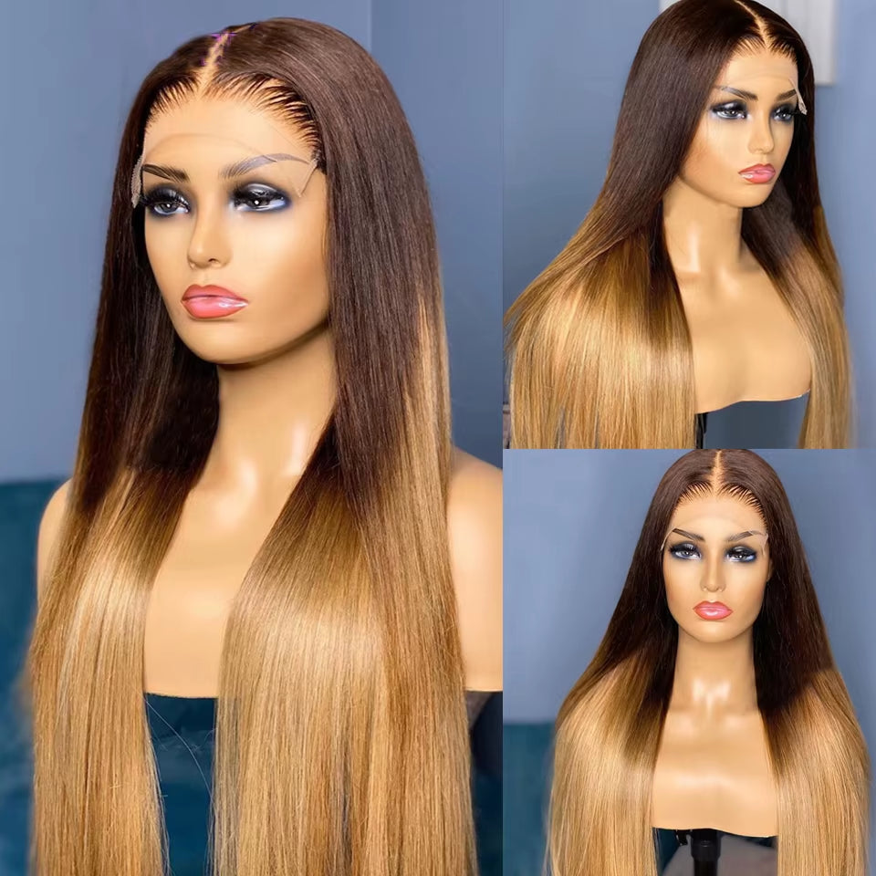 Preplucked Soft 26Inch Long Kinky Curly Ombre Blonde Brown 180Density Natural Hairline Lace Front Wig for Black Women Baby Hair