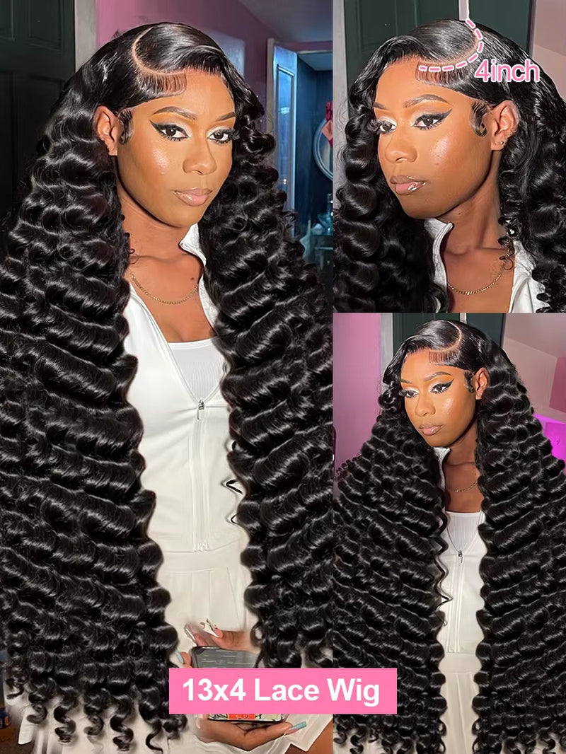 High Density Loose Deep Wave 13X6 Lace Front Human Hair Wigs 30 40 Inch Brazilian Curly Water Wave HD Lace Frontal Wig for Women