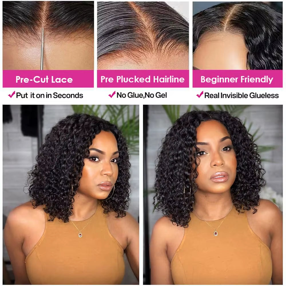 Brazilian Hair Deep Wave Short Bob Wig Human Hair 200% Density 13X4 Lace Front Wigs Deep Curly Wave 4X4 Lace Closure Wigs 16Inch