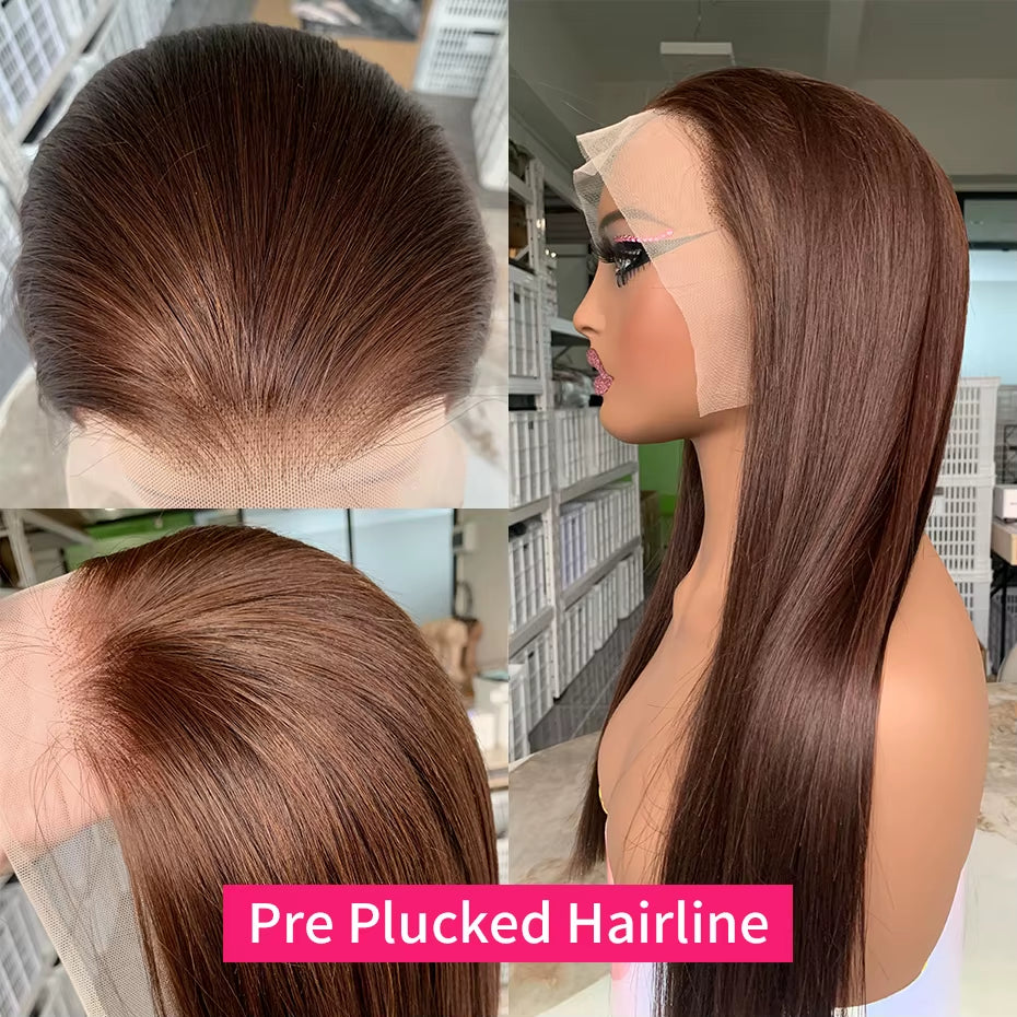 100% Raw Vietnamese Double Drawn 13X4 Bob Human Hair Wig Bone Straight Lace Frontal Human Hair Wigs #2 Brown Colored 250 Density