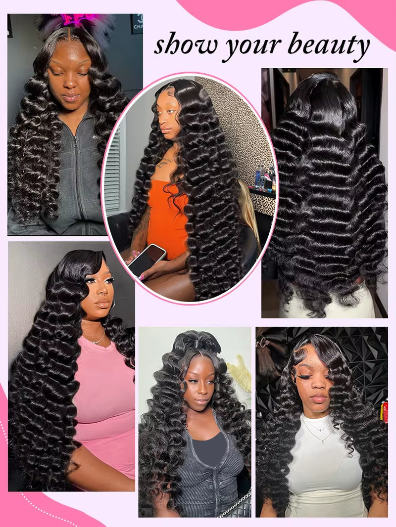High Density Loose Deep Wave 13X6 Lace Front Human Hair Wigs 30 40 Inch Brazilian Curly Water Wave HD Lace Frontal Wig for Women