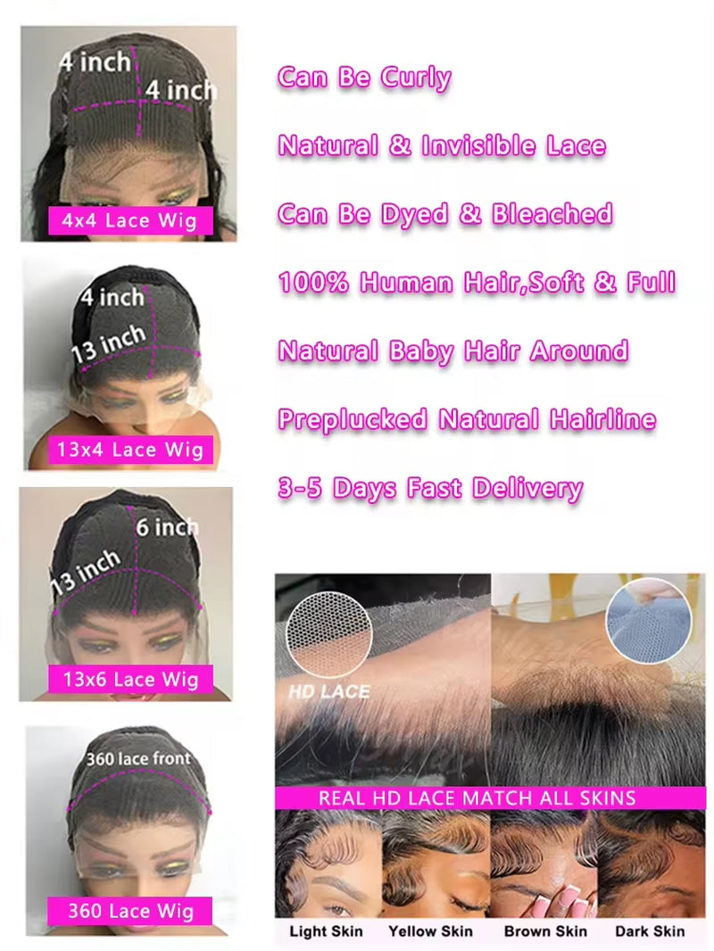 Body Wave Lace Front Human Hair Wig 30 34 40 Inches 200 Density Brazilian Remy 13X6 Transparent Hd Lace Frontal Wigs for Women